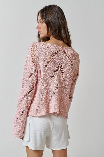Stay effortlessly cool in our pink Boucle Light Weight Boat Neck Sweater Top. With a playful boat neckline and lightweight material, this sweet top is perfect for any casual outing. The perfect addition to your wardrobe! Product Details: 100% polyester