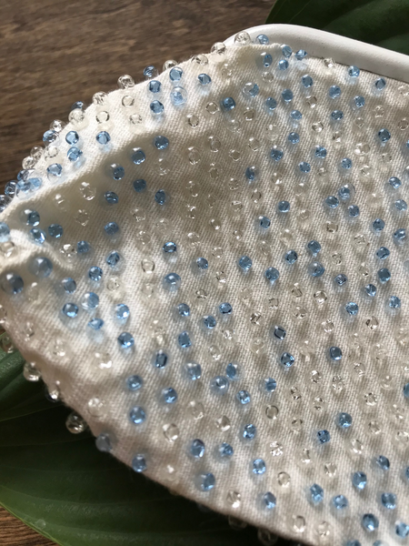 Lovely beaded vintage coin purse, with blue and clear beads and clasp closure. Approximately 6.5" wide x 4.25" high.