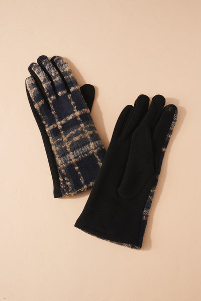 Stay warm and stylish at the same time with these classic black and tan plaid gloves. Product Details: 100% Polyester Approximately 3.65" wide One size fits most Smart touch screen gloves