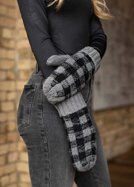 Grey and Black Buffalo Plaid Mittens