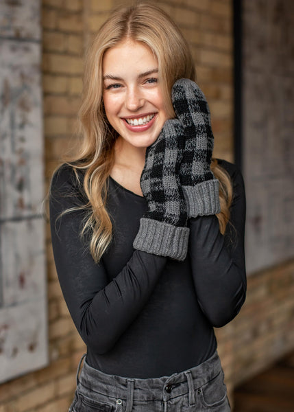 Grey and Black Buffalo Plaid Mittens