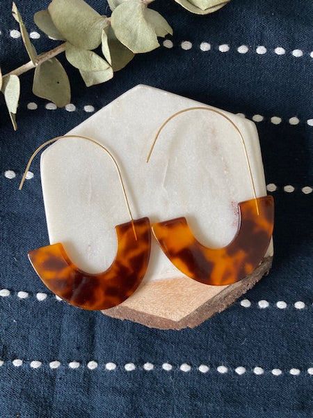 Acrylic Tortoise Drop Hoop Earrings
