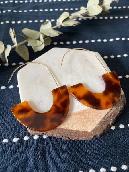 Acrylic Tortoise Drop Hoop Earrings
