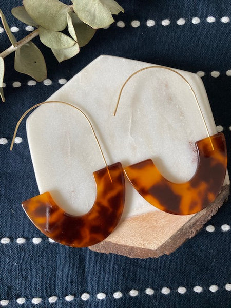 Acrylic Tortoise Drop Hoop Earrings