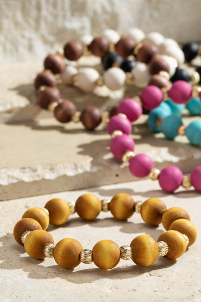 Wood and Steel Beaded Stretch Bracelet