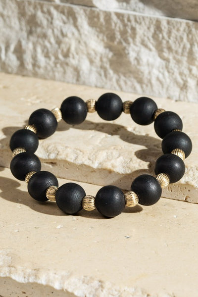 Wood and Steel Beaded Stretch Bracelet