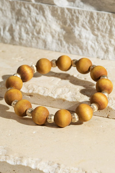 Wood and Steel Beaded Stretch Bracelet