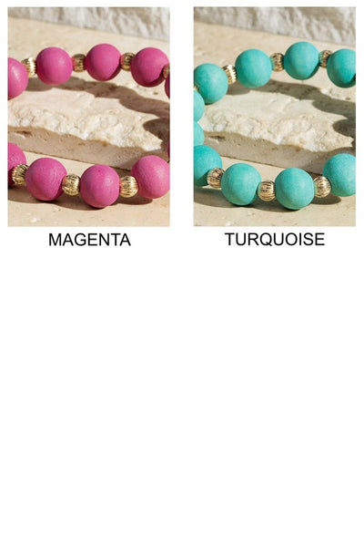 Wood and Steel Beaded Stretch Bracelet