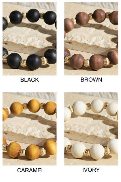 Wood and Steel Beaded Stretch Bracelet