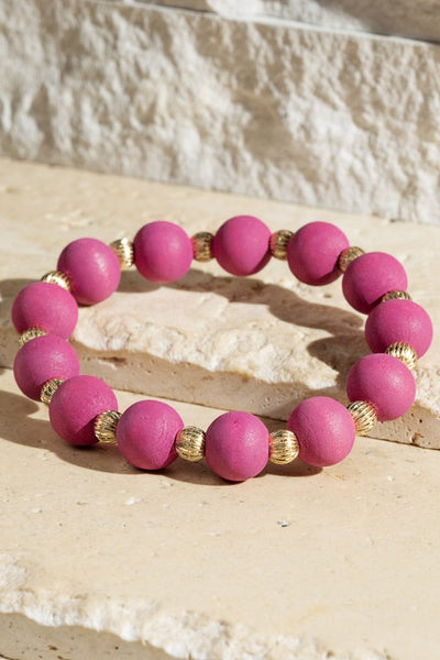 Wood and Steel Beaded Stretch Bracelet