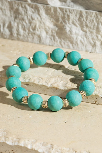 Wood and Steel Beaded Stretch Bracelet