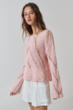 Stay effortlessly cool in our pink Boucle Light Weight Boat Neck Sweater Top. With a playful boat neckline and lightweight material, this sweet top is perfect for any casual outing. The perfect addition to your wardrobe!  Product Details:  100% polyester 