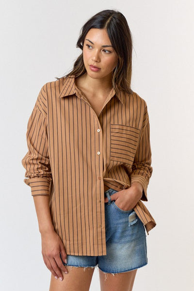 Brown Striped Button Down Shirt