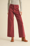 Elevate your style game with our Maroon Straight Wide Leg Pants. Featuring a high waist and frayed hem, these pants offer both a flattering fit and ultimate comfort. Made from a blend of cotton and spandex, they are perfect for any occasion. 