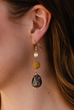 Three Tier Gold Stone Dangle Earrings
