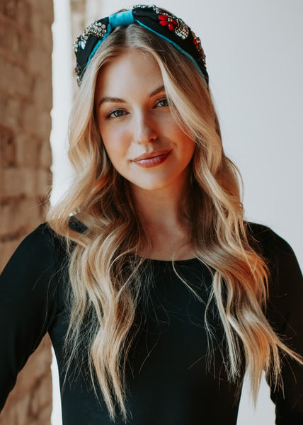 Black and Blue Beaded Headband