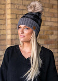 Classic grey and black buffalo plaid fleece lined knit hat with pom detail. Perfect color combination to go with all your winter gear!  Product Details:  Knit hat Fleece lined Large faux fur pom