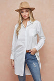 We love the ease of this white button down tunic shirt. Simple, classic style that works great with leggings or jeans.   Product Details:  100% Cotton  Length 37