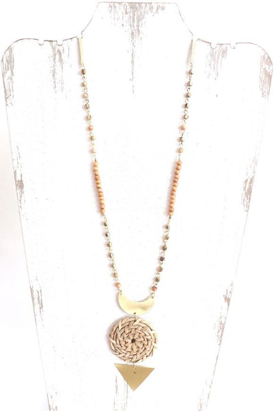 Long Necklace with Wicker Accent