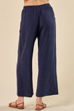 Take a break from jeans with these navy linen look pants. With a flattering straight leg style and lightweight material, they are the perfect warm weather pant.  Product Details:  60% Rayon, 40% Linen, Lining 100% Cotton Length 38 1/2